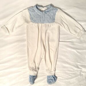 Vintage Carriage Boutiques Baby Boy Birds White Blue Footie Bodysuit Newborn 1pc